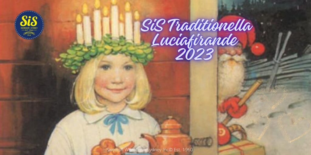 Traditionellt Luciafirande i Sydney 2023. En flicka med en bricka som innehåller adventskaffe. 