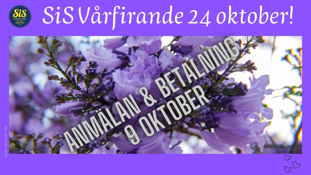 Jacaranda flowers are in the picture to show that the event is Swedish in Womens Spring Dinner 2026. The date is mentioned - 24 october.